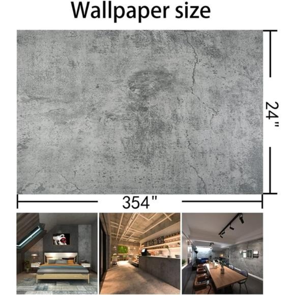 Concrete Wallpaper Roll Peel Grey Contact Paper Vinyl, Dark Gray, 354 x24 Inch - Picture 8 of 8